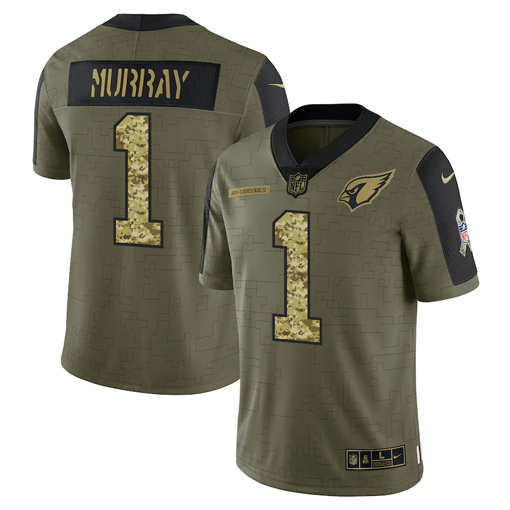 Men's Arizona Cardinals #1 Kyler Murray 2021 Olive Camo Salute To Service Limited Stitched Jersey Men's Arizona Cardinals #1 Kyler Murray 2021 Olive Camo Salute To Service Limited Stitched Jersey