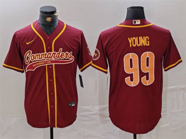 Men's Washington Commanders #99 Chase Young Burgundy With Patch Cool Base Stitched Baseball Jersey Men's Washington Commanders #99 Chase Young Burgundy With Patch Cool Base Stitched Baseball Jersey