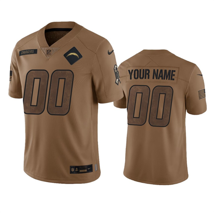 Men's Los Angeles Chargers Active Player Custom 2023 Brown Salute To Service Limited Stitched Jersey
