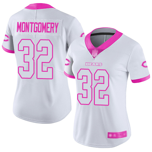 Bears #32 David Montgomery White Pink Women's Stitched Football Limited Rush Fashion Jersey Bears #32 David Montgomery White Pink Women's Stitched Football Limited Rush Fashion Jersey
