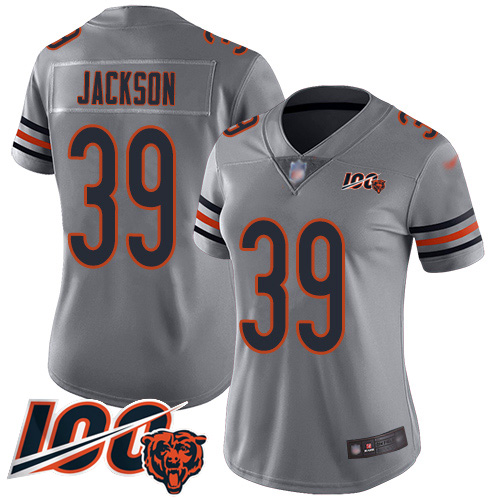 Bears #39 Eddie Jackson Silver Women's Stitched Football Limited Inverted Legend 100th Season Jersey Bears #39 Eddie Jackson Silver Women's Stitched Football Limited Inverted Legend 100th Season Jersey