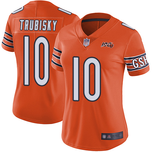 Bears #10 Mitchell Trubisky Orange Women's Stitched Football Limited Rush 100th Season Jersey Bears #10 Mitchell Trubisky Orange Women's Stitched Football Limited Rush 100th Season Jersey