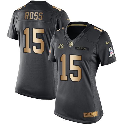 Nike Bengals #15 John Ross Black Women's Stitched NFL Limited Gold Salute to Service Jersey Nike Bengals #15 John Ross Black Women's Stitched NFL Limited Gold Salute to Service Jersey