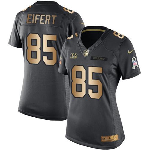 Nike Bengals #85 Tyler Eifert Black Women's Stitched NFL Limited Gold Salute to Service Jersey