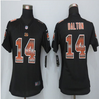 Women New Bengals #14 Andy Dalton Black Strobe Elite Jersey