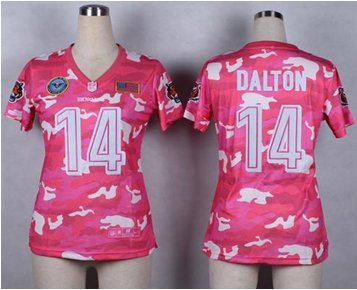Women's NEW Bengals #14 Andy Dalton Pink NFL Elite Camo Fashion Jersey
