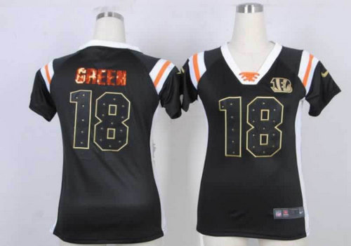 NEW Women Jerseys Cincinnati Bengals 18 A.J. Green Black(fashion Rhinestone sequins)