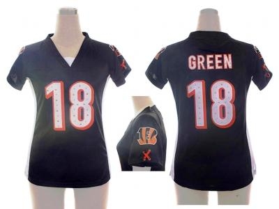 NEW women nfl Cincinnati Bengals #18 green black jerseys(draft him ii top)