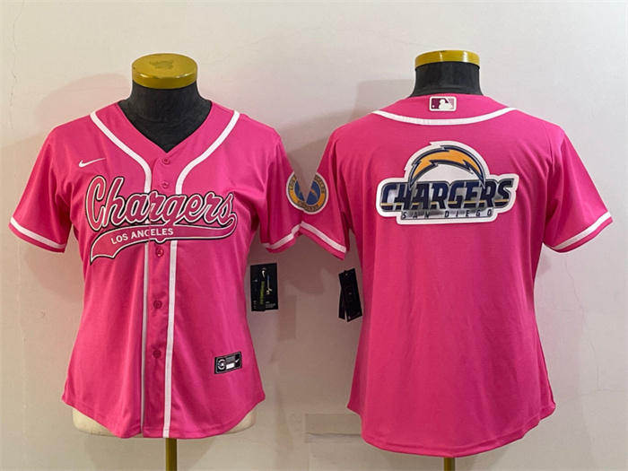Women's Los Angeles Chargers Pink Team Big Logo With Patch Cool Base Stitched Baseball Jersey(Run Small) Women's Los Angeles Chargers Pink Team Big Logo With Patch Cool Base Stitched Baseball Jersey(Run Small)