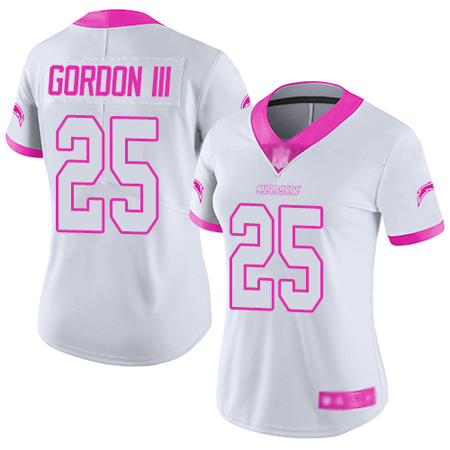 Chargers #25 Melvin Gordon III White Pink Women's Stitched Football Limited Rush Fashion Jersey Chargers #25 Melvin Gordon III White Pink Women's Stitched Football Limited Rush Fashion Jersey
