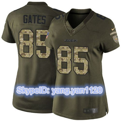 Nike Chargers #85 Antonio Gates Green Women's Stitched NFL Limited Salute to Service Jersey