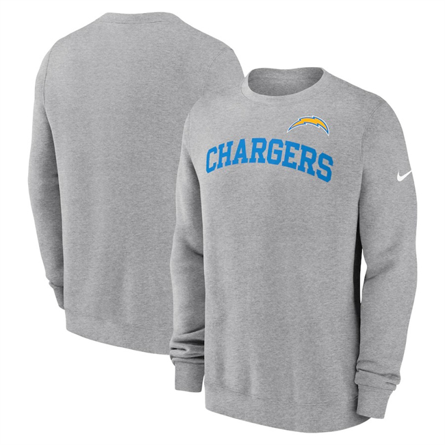 Men's Los Angeles Chargers Heather Grey Club Pullover Sweatshirt Men's Los Angeles Chargers Heather Grey Club Pullover Sweatshirt