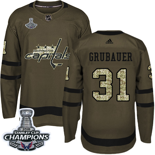 Adidas Capitals #31 Philipp Grubauer Green Salute to Service Stanley Cup Final Champions Stitched Youth NHL Jersey