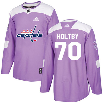 Adidas Capitals #70 Braden Holtby Purple Authentic Fights Cancer Stitched Youth NHL Jersey