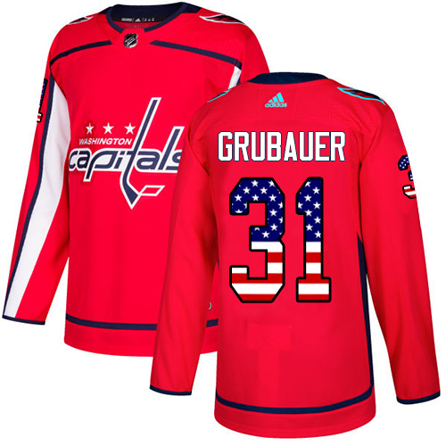 Adidas Capitals #31 Philipp Grubauer Red Home Authentic USA Flag Stitched Youth NHL Jersey