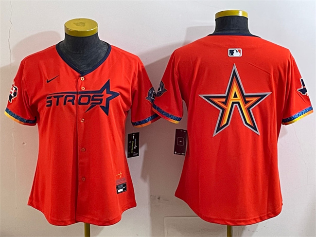 Youth Houston Astros Team Big Logo Orange 2025 City Connect With Texas Patch Limited Stitched Baseball Jersey 004