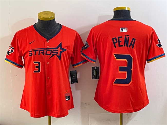 Youth Houston Astros #3 Jeremy Pe?a Orange 2025 City Connect With Texas Patch Limited Stitched Baseball Jersey
