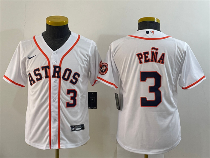 Youth Houston Astros #3 Jeremy Pe?a White With Patch Cool Base Stitched JerseyS