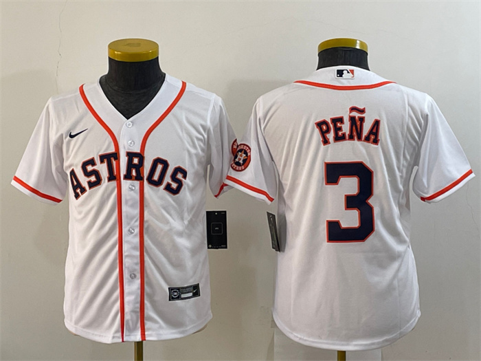 Youth Houston Astros #3 Jeremy Pe?a White With Patch Cool Base Stitched Jersey