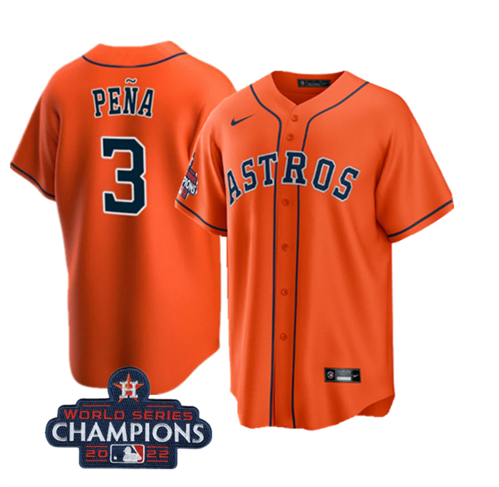 Youth Houston Astros #3 Jeremy Pe?a Orange 2022 World Series Champions Stitched BaseballJersey Youth Houston Astros #3 Jeremy Pe?a Orange 2022 World Series Champions Stitched BaseballJersey