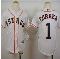 Youth Houston Astros #1 Carlos Correa White Cool Base Stitched Baseball Jersey