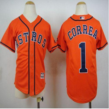 Youth Houston Astros #1 Carlos Correa Orange Cool Base Stitched Baseball Jersey