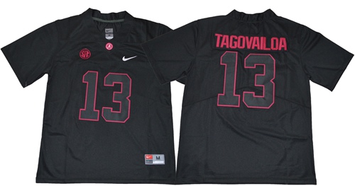 Crimson Tide #13 Tua Tagovailoa Blackout Limited Stitched NCAA Jersey
