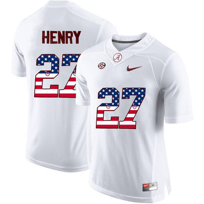 Alabama Crimson Tide 27 Derrick Henry White USA Flag College Limited Jersey