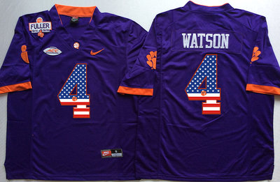 Clemson Tigers 4 Deshaun Watson Purple 1975 1978 Fuller USA Flag College Jersey