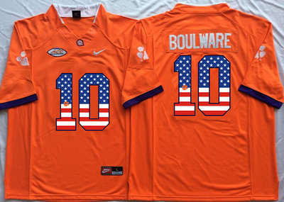 Clemson Tigers 10 Ben Boulware Orange USA Flag College Jersey