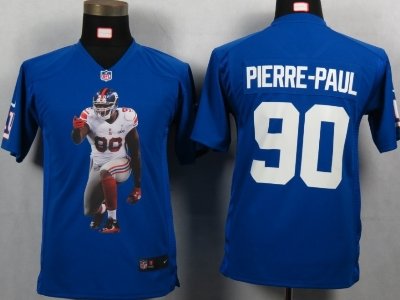 Youth NEW New York Giants 90 Pierre-paul Blue Portrait Fashion Game Jerseys