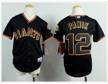 Youth Baseball Giants #12 Joe Panik Black Cool Base Stitched Jersey