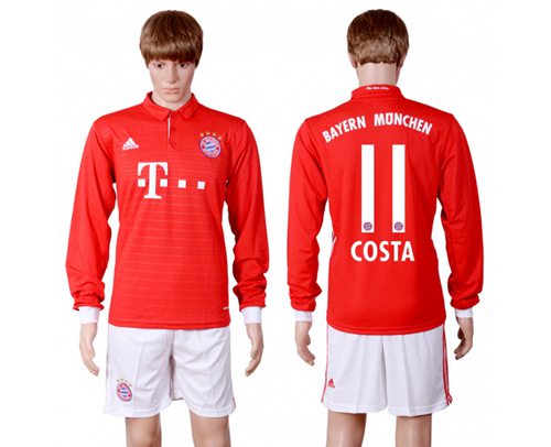 Bayern Munchen #11 Costa Home Long Sleeves Soccer Club Jersey