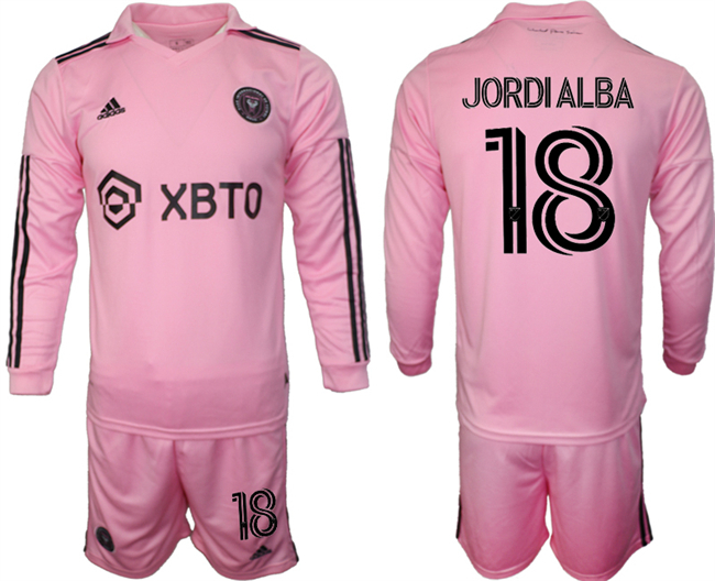 Men's Inter Miami CF #18 Jordialba 2023 24 Pink Home Soccer Jersey Suit