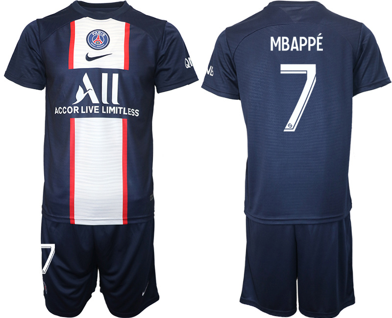 Men's Paris Saint-Germain #7 Mbappé 2023 Navy Home Soccer Jersey Suit 1