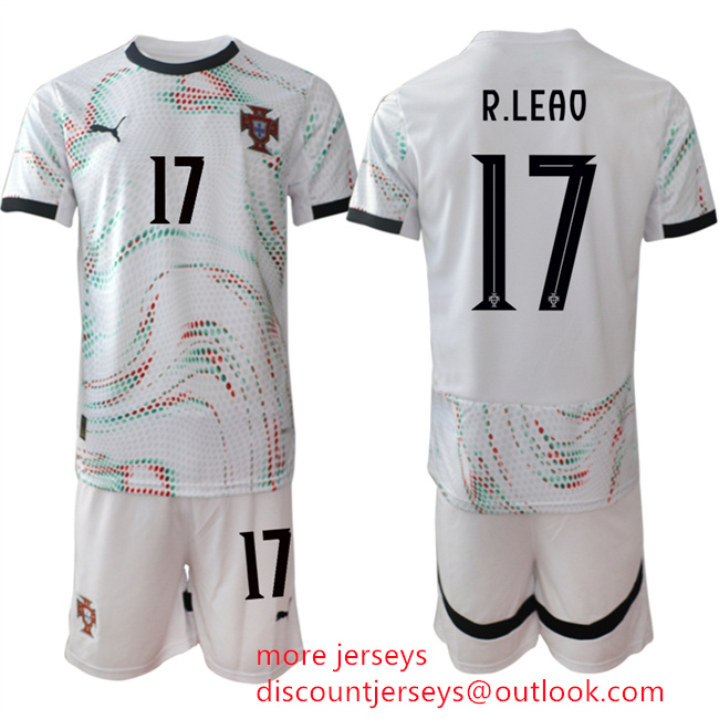 Men's Portugal Team #17 Rafael Le?o 2025 White Away Soccer Jersey Suit