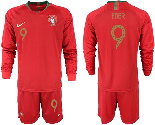 Portugal #9 Eder Home Long Sleeves Soccer Country Jersey
