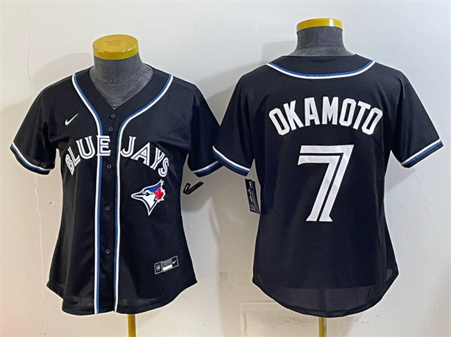 Women's Toronto Blue Jays #7 Kazuma Okamoto 2026 Fashion Replica Black Out Stitched