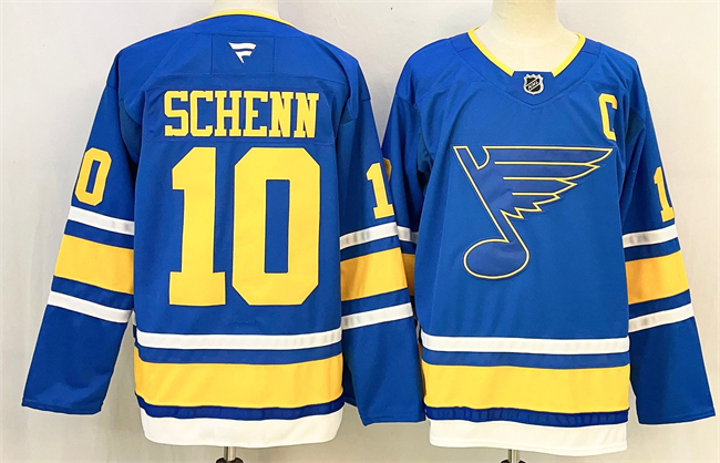 Men's St. Louis Blues #10 Brayden Schenn Blue 2025 With C Patch Stitched Hockey Jersey Men's St. Louis Blues #10 Brayden Schenn Blue 2025 With C Patch Stitched Hockey Jersey
