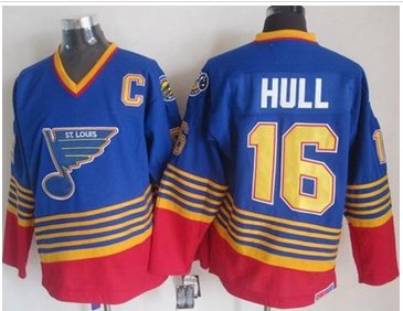 St Louis Blues #16 Brett Hull Light Blue & Red CCM Throwback Stitched NHL Jersey