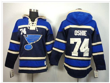 St. Louis Blues #74 T.J Oshie Navy Blue Sawyer Hooded Sweatshirt Stitched NHL Jersey