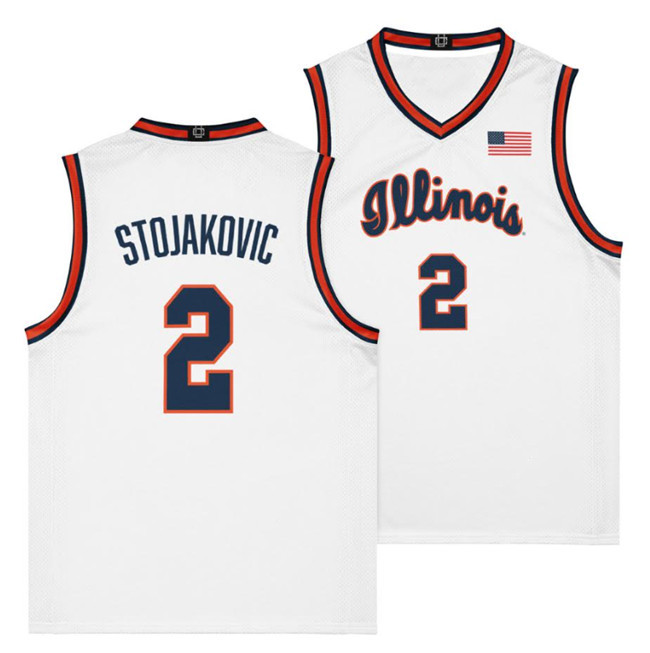 Men's Illinois Fighting Illini #2 Andrej Stojakovic White Stitched Basketball Jersey