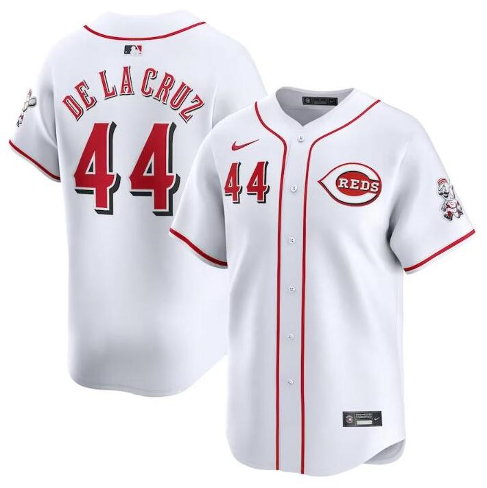 Men's Cincinnati Reds #44 Elly De La Cruz White Home Limited Stitched Baseball Jersey Men's Cincinnati Reds #44 Elly De La Cruz White Home Limited Stitched Baseball Jersey