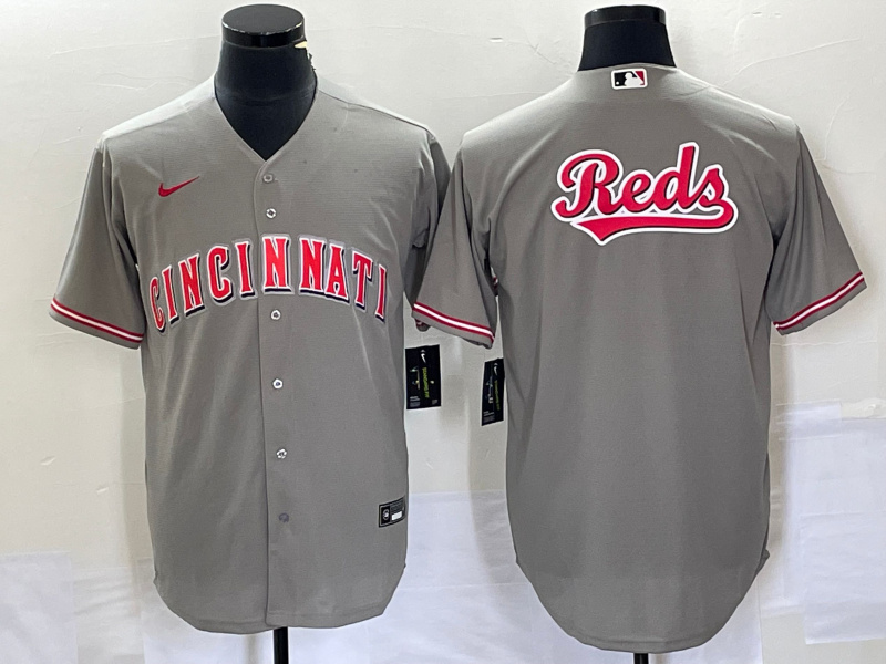 Men's Cincinnati Reds Gray Team Big Logo Cool Base Stitched Baseball Jersey Men's Cincinnati Reds Gray Team Big Logo Cool Base Stitched Baseball Jersey