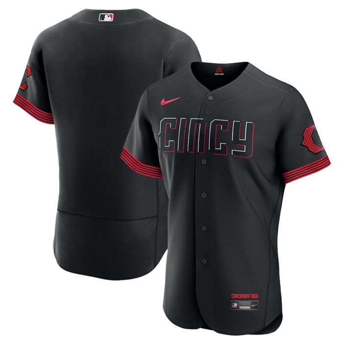 Men's Cincinnati Reds Active Player Custom Black 2023 City Connect Flex Base Stitched Jersey Men's Cincinnati Reds Active Player Custom Black 2023 City Connect Flex Base Stitched Jersey