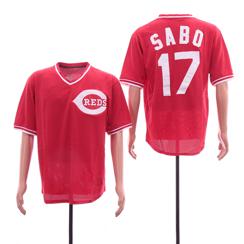 Reds 17 Chris Sabo Red Throwback BP Mesh Jersey Reds 17 Chris Sabo Red Throwback BP Mesh Jersey