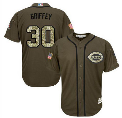 Reds #30 Ken Griffey Green Salute to Service Stitched MLB Jersey