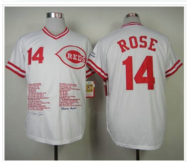 Mitchell And Ness Cincinnati Reds #14 Pete Rose White Commemorative Edition Stitched Baseball Jersey
