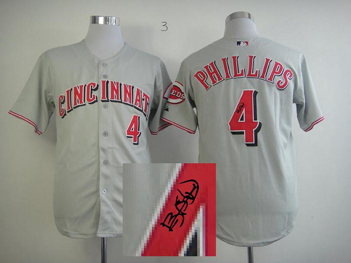 cincinnati reds #4 Brandon Phillips grey MLB Jerseys(Signed)