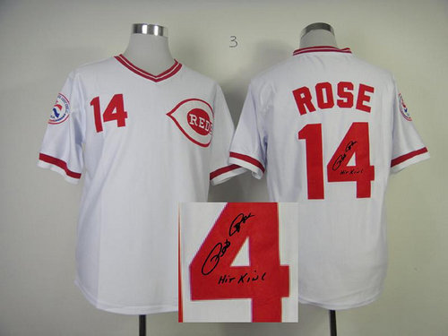 Cincinnati Reds 14# Rose White MLB Jerseys(Signed)